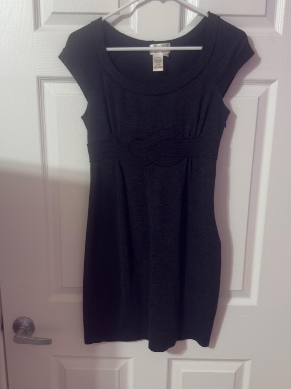 Black Cap-Sleeve Mini Dress with Waist Accent